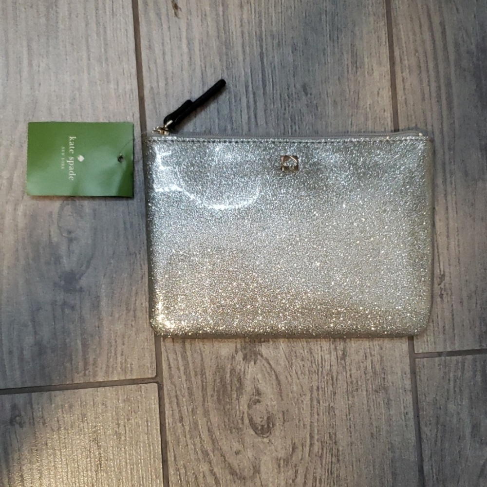 Kate Spade glitter silver cosmetic bag